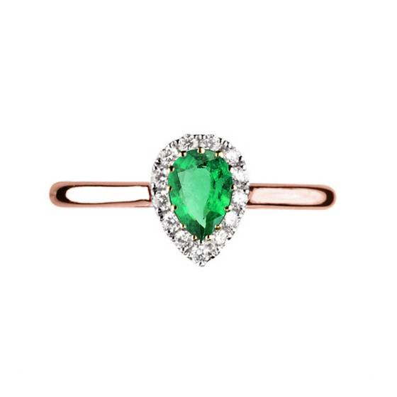 0.75ct Pear Green Emerald and Diamond Halo Ring