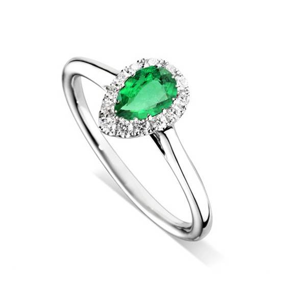 0.75ct Pear Green Emerald and Diamond Halo Ring