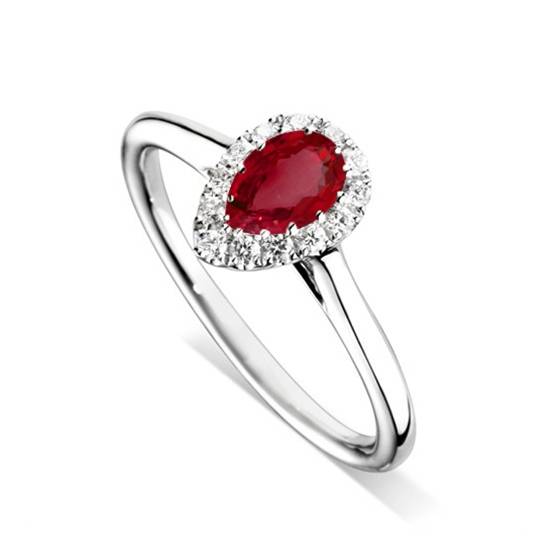 0.45ct VS/F-G Pear cut Ruby Gemstone Halo Ring