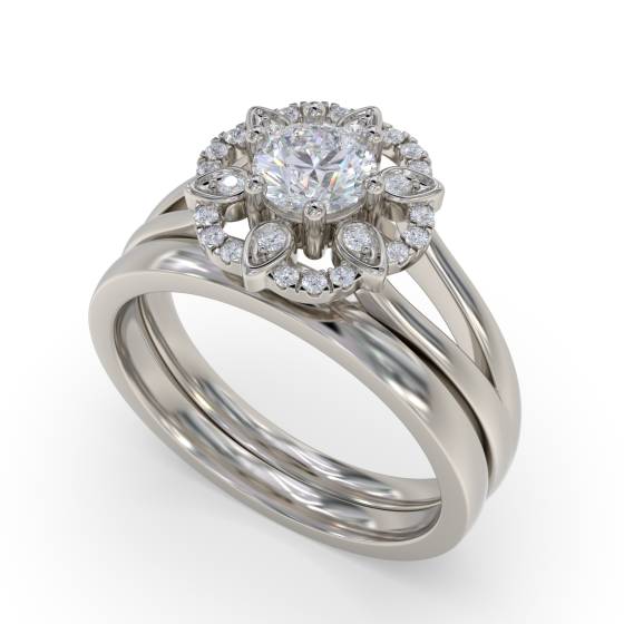 Flower Style Round Diamond Designer Ring