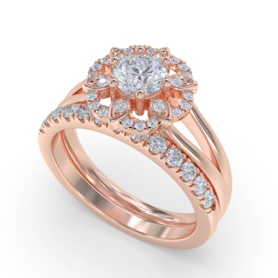 Flower Style Round Diamond Designer Ring