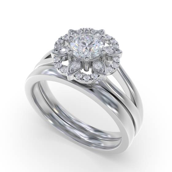 Flower Style Round Diamond Designer Ring