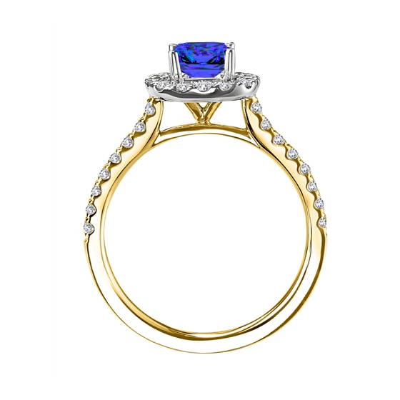 Blue Sapphire and Diamond Single Halo Shoulder Set Ring