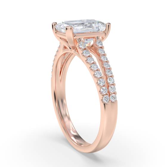 Emerald Diamond Split Shoulder Engagement Ring