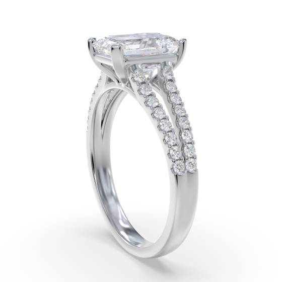 Emerald Diamond Split Shoulder Engagement Ring