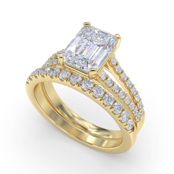 Emerald Diamond Split Shoulder Engagement Ring