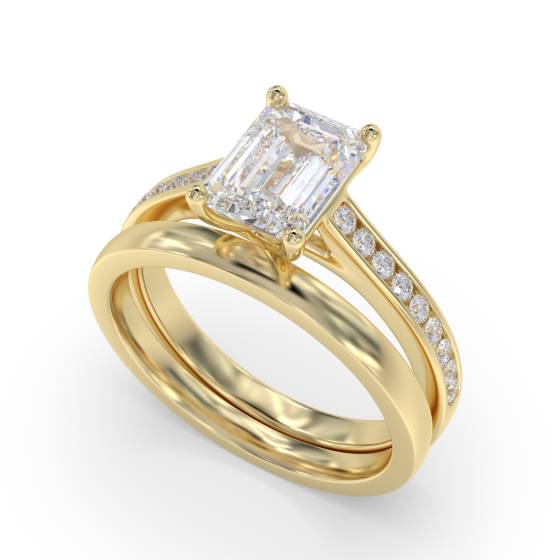 Emerald Diamond Shoulder Set Ring