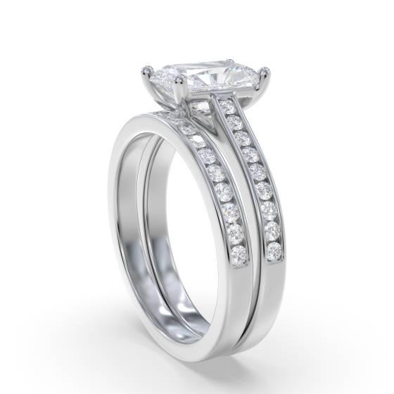 Radiant Diamond Shoulder Set Ring With Matching Band