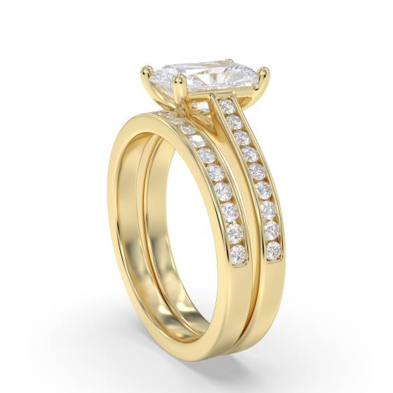 Radiant Diamond Shoulder Set Ring With Matching Band