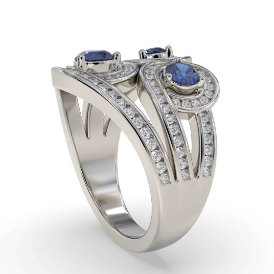 Multi Row Loop Diamond and Blue Sapphire Dress Ring