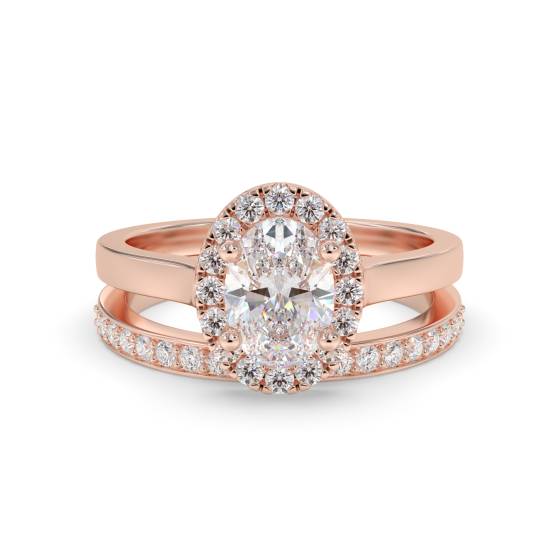 Oval Halo Engagement Ring With Matching Wedding Band