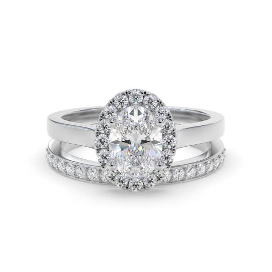 Oval Halo Engagement Ring With Matching Wedding Band