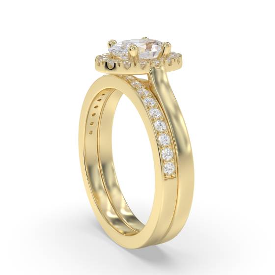 Oval Halo Engagement Ring With Matching Wedding Band