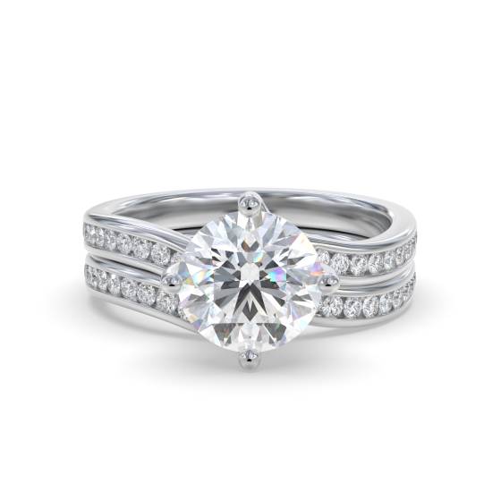 Round Diamond Shoulder Set Ring With Matching Band