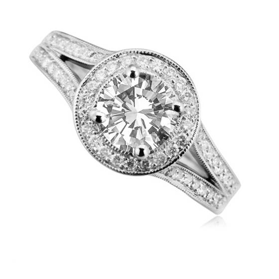 1.00ct VS/ Round cut Halo Natural Diamond Shoulder Set Ring