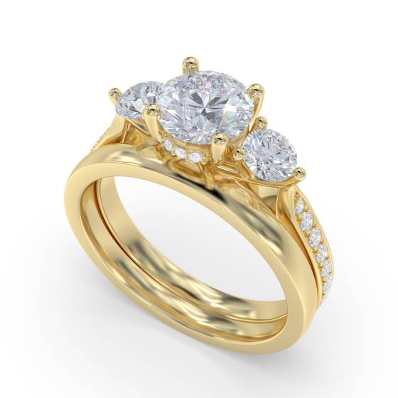 3 Stone Round Diamond Ring With Shoulder Diamonds