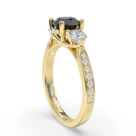 Round Black Diamond Trilogy Shoulder Set Ring