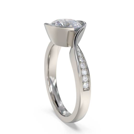 Round Diamond Bezel Set Shoulder Set Ring