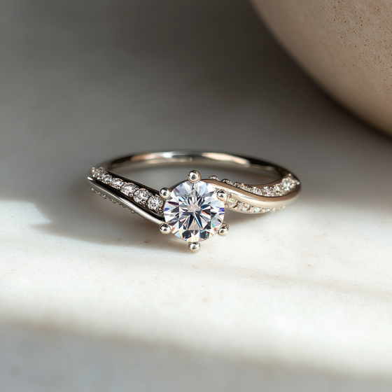 Round Shoulder Set Diamond Engagement Ring