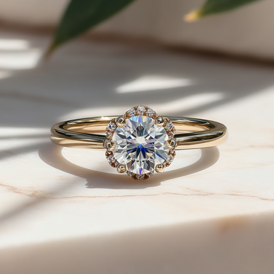 Modern Side Halo Round Diamond Engagement Ring