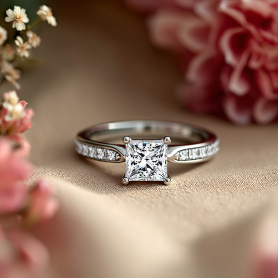 Princess Diamond Shoulder Set Ring