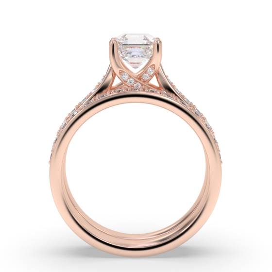 Asscher Diamond Shoulder Set Ring With Matching Band