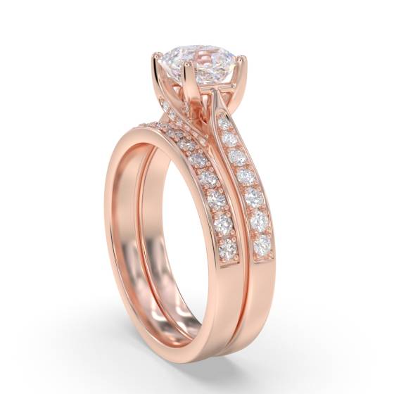 Asscher Diamond Shoulder Set Ring With Matching Band