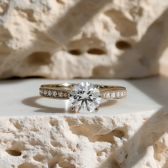 Round Diamond Shoulder Set Engagement Ring