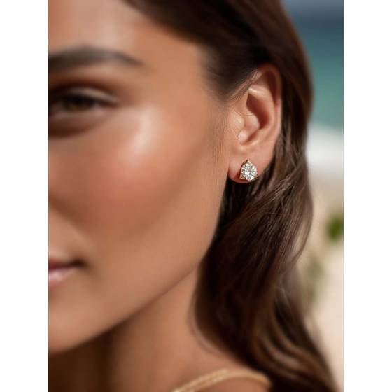 Unique Three Prong Round Diamond Stud Earrings