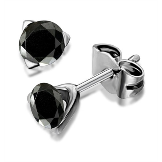 Round Black Diamond Earrings