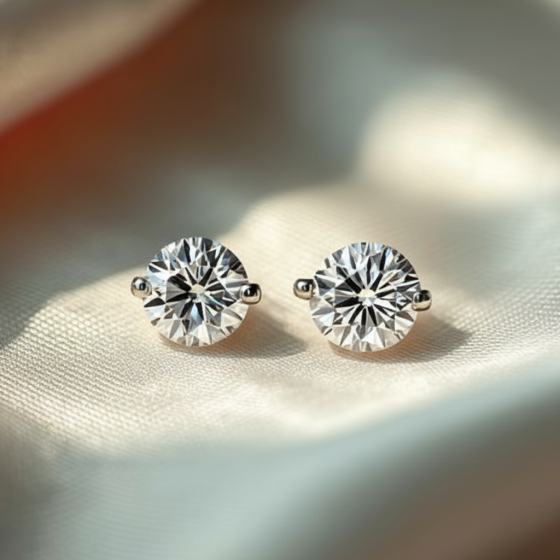 Unique Two Prong Round Diamond Stud Earrings