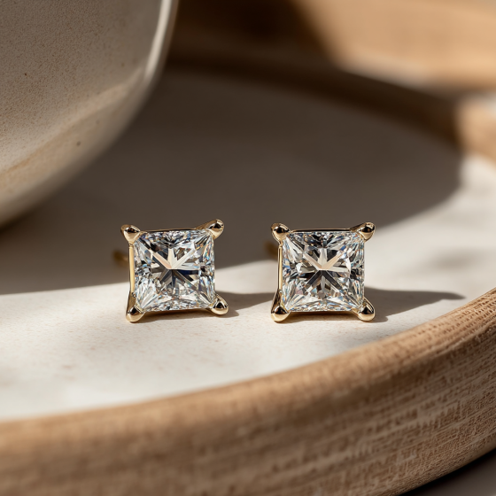 Lucida Princess Cut Diamond Earrings