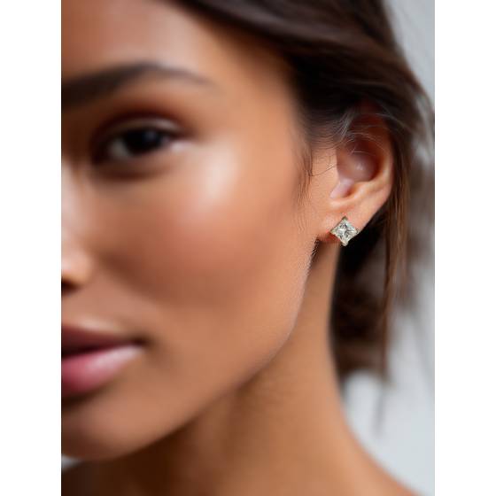 Four Corner Prong Princess Diamond Stud Earrings