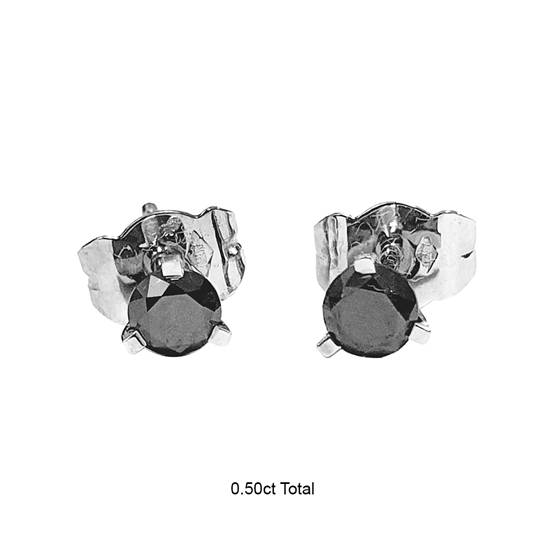 Round Black Diamond Earrings