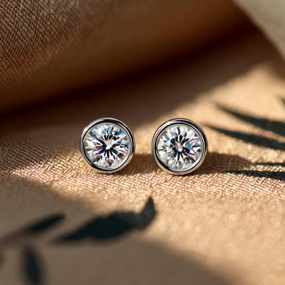 Solitaire Rub Over Diamond Bezel Set Stud Earrings