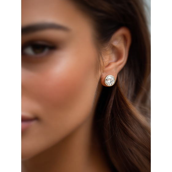 Solitaire Rub Over Diamond Bezel Set Stud Earrings