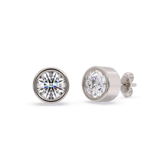 Solitaire Rub Over Diamond Bezel Set Stud Earrings