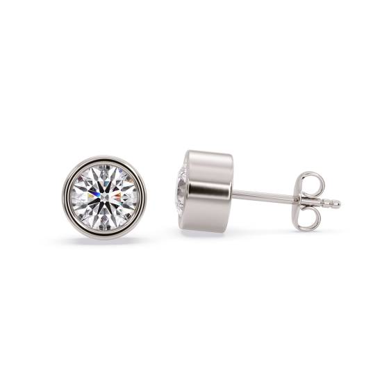 Solitaire Rub Over Diamond Bezel Set Stud Earrings