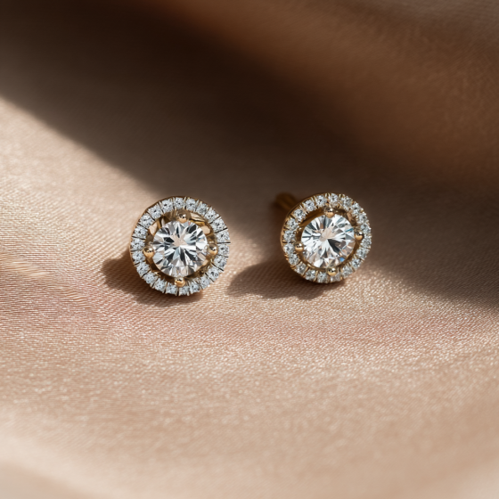 Round Diamond Single Halo Earrings