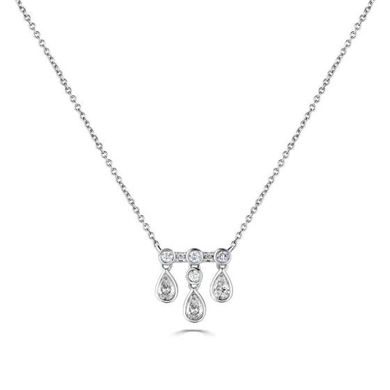 Pear & Round Droplet Diamond Necklace