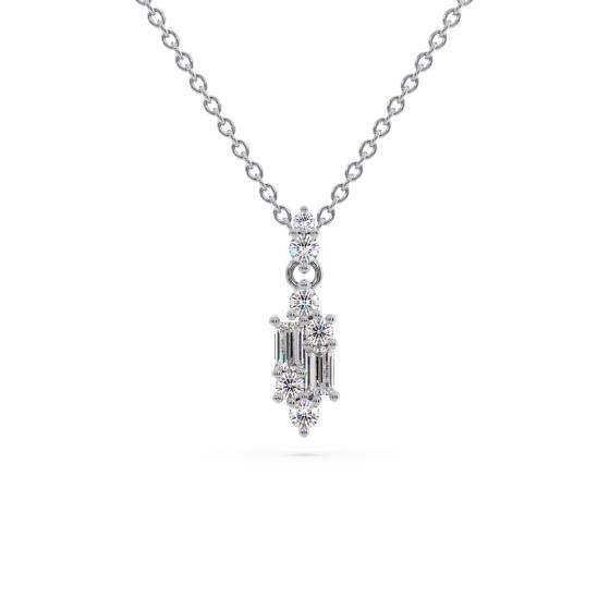 Round & Baguette Diamond Small Reflection Necklace