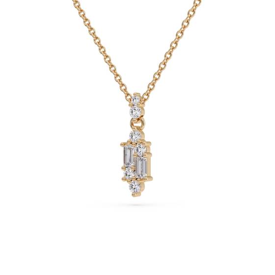 Round & Baguette Diamond Small Reflection Necklace