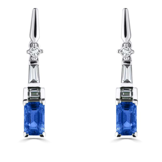 0.95ct Diamond and Blue Sapphire Art Deco Drop Earrings
