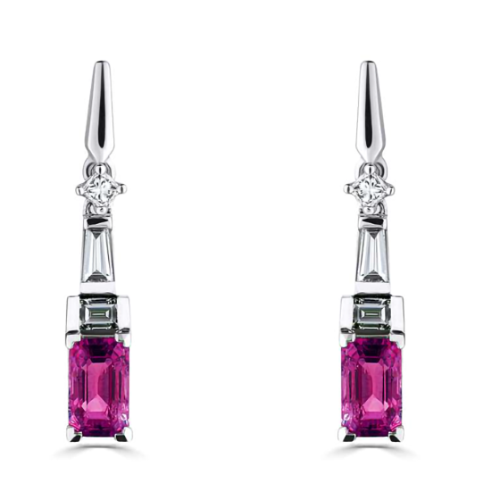 1.05ct Diamond and Ruby Art Deco Drop Earrings