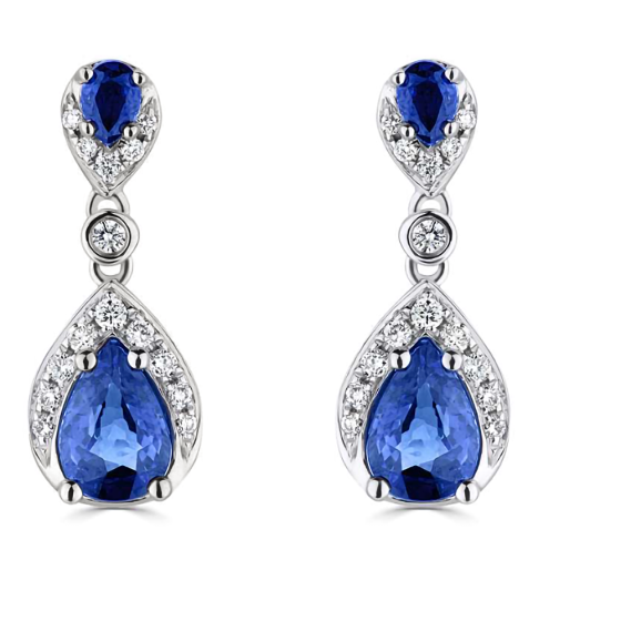 1.35ct Diamond and Blue Sapphire Pear Drop Earrings