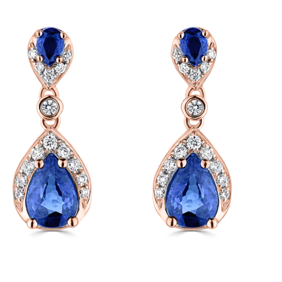 1.35ct Diamond and Blue Sapphire Pear Drop Earrings
