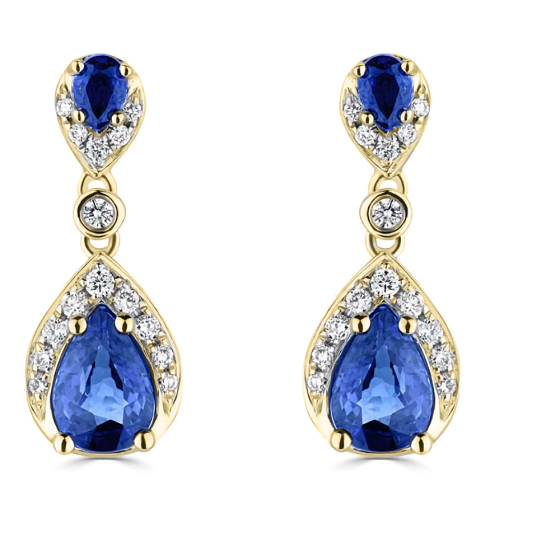 1.35ct Diamond and Blue Sapphire Pear Drop Earrings