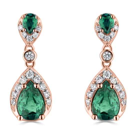 1.10ct Diamond and Emerald Pear Drop Earrings