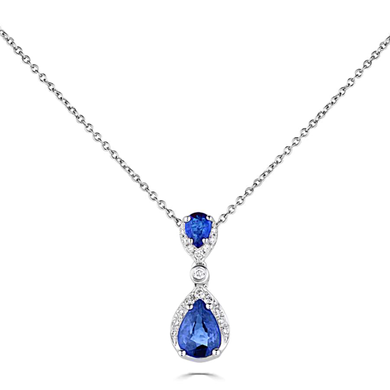 0.90ct Diamond and Blue Sapphire Pear Drop Necklace