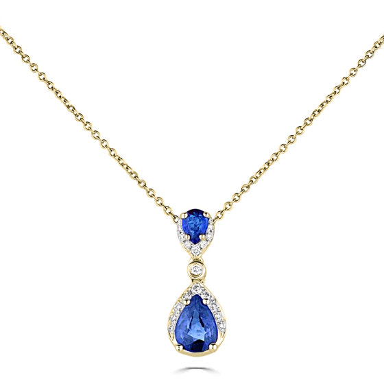 0.90ct Diamond and Blue Sapphire Pear Drop Necklace